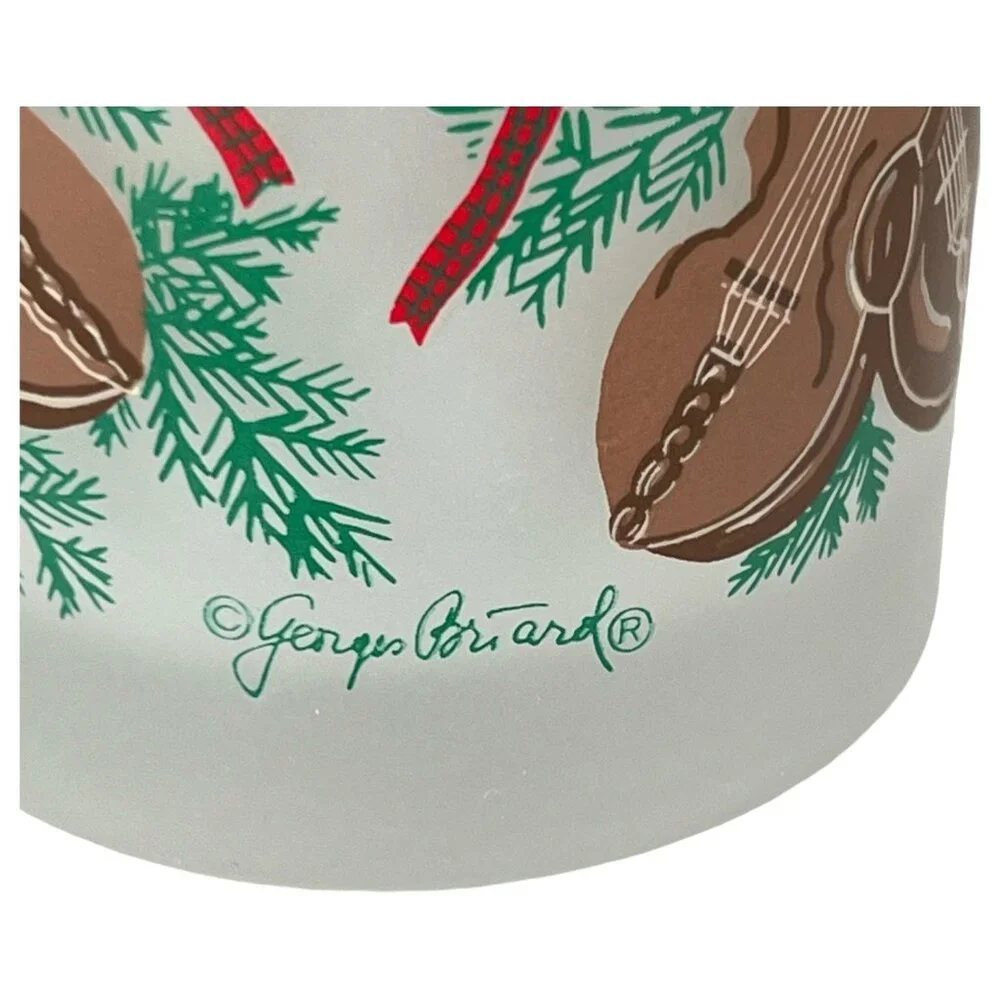 2 Georges Briard Christmas Glasses Frosted Old Fashioned Violin Drum‎ Harp VTG